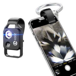 USB Rechargeable 200x Phone Clip-on Magnifier with LED Light_0